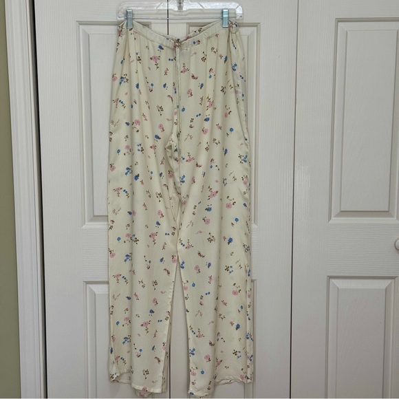 ASOS DESIGN Linen-Look Ditsy Floral Wide Leg Pants Cream M High Rise - Picture 6 of 14